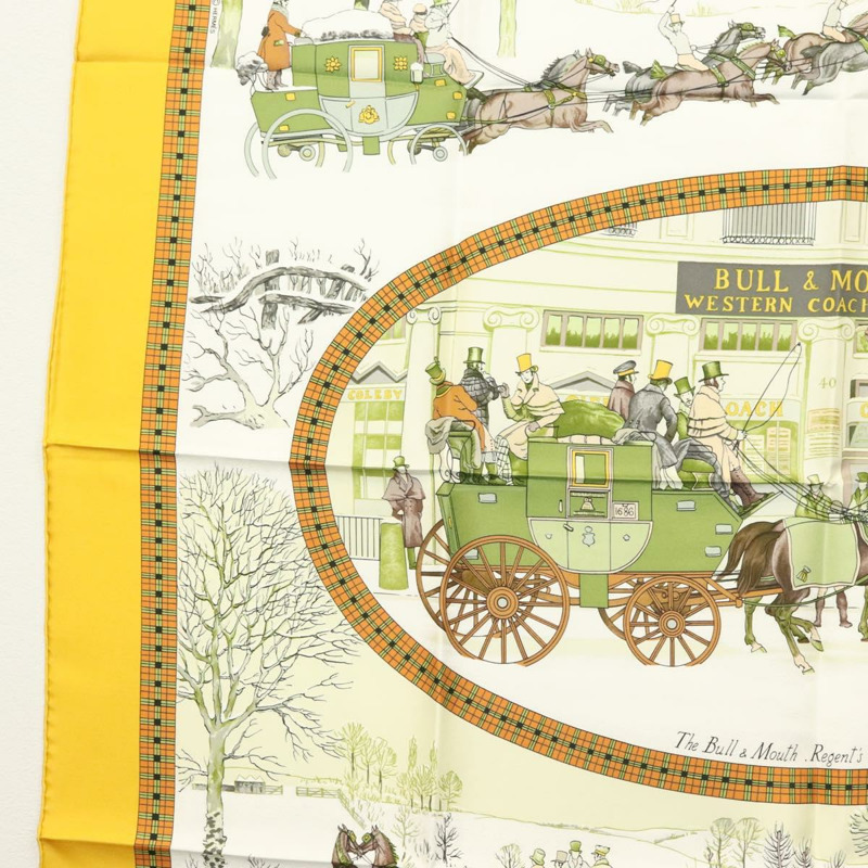 【日本直送】愛馬仕 Carre 90 絲巾「BULL＆MOUTH WESTERN COACH OFFICE」絲綢正品 am8938-4