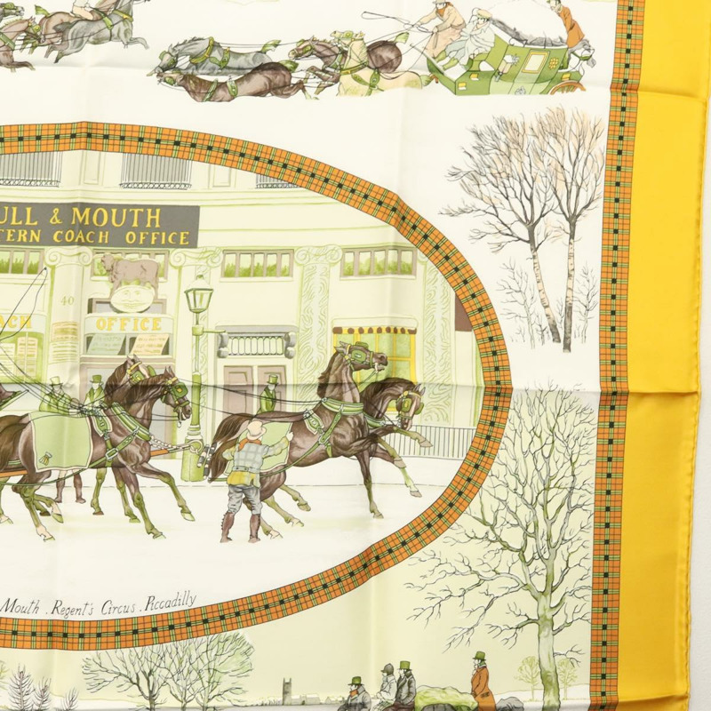 【日本直送】愛馬仕 Carre 90 絲巾「BULL＆MOUTH WESTERN COACH OFFICE」絲綢正品 am8938-6