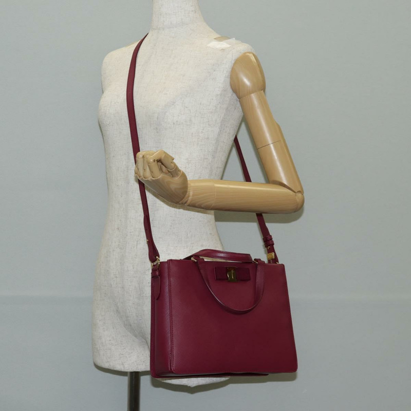 【日本直送】Salvatore Ferragamo Vala 手提包 皮革 2way 紫金色 Auth am8981V-25