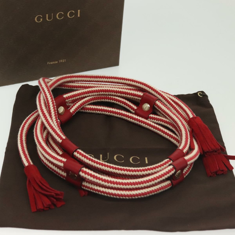 【日本直送】GUCCI 白色紅色繩索腰帶 Auth 127982-15