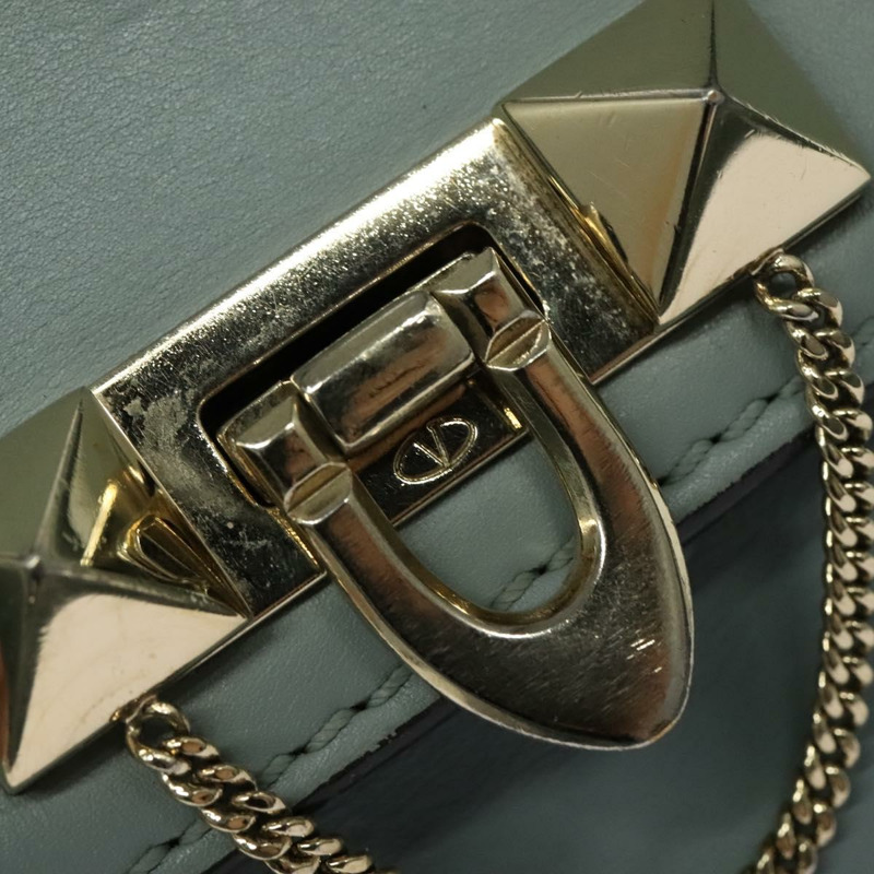 【日本直送】華倫天奴 (VALENTINO) 手提包 皮革 兩用 淺藍色 金色 正品 BA5471-19