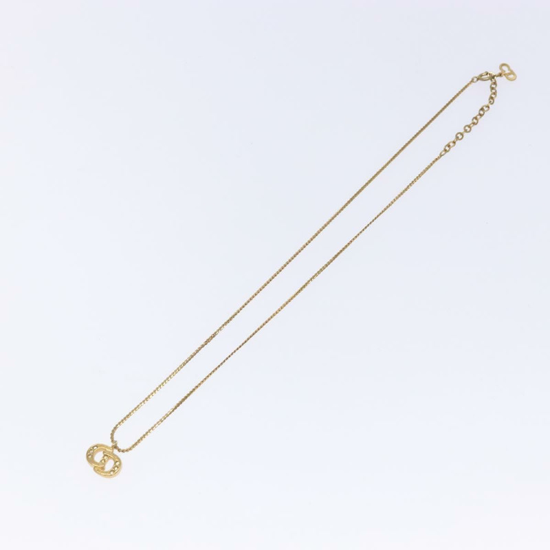 【日本直送】Christian Dior 石質 CD 標誌項鍊 金屬金 Auth 140833-1