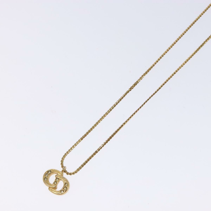 【日本直送】Christian Dior 石質 CD 標誌項鍊 金屬金 Auth 140833-3