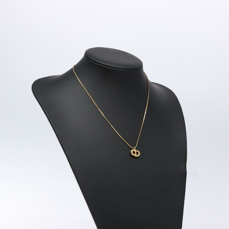 【日本直送】Christian Dior 石質 CD 標誌項鍊 金屬金 Auth 140833-13