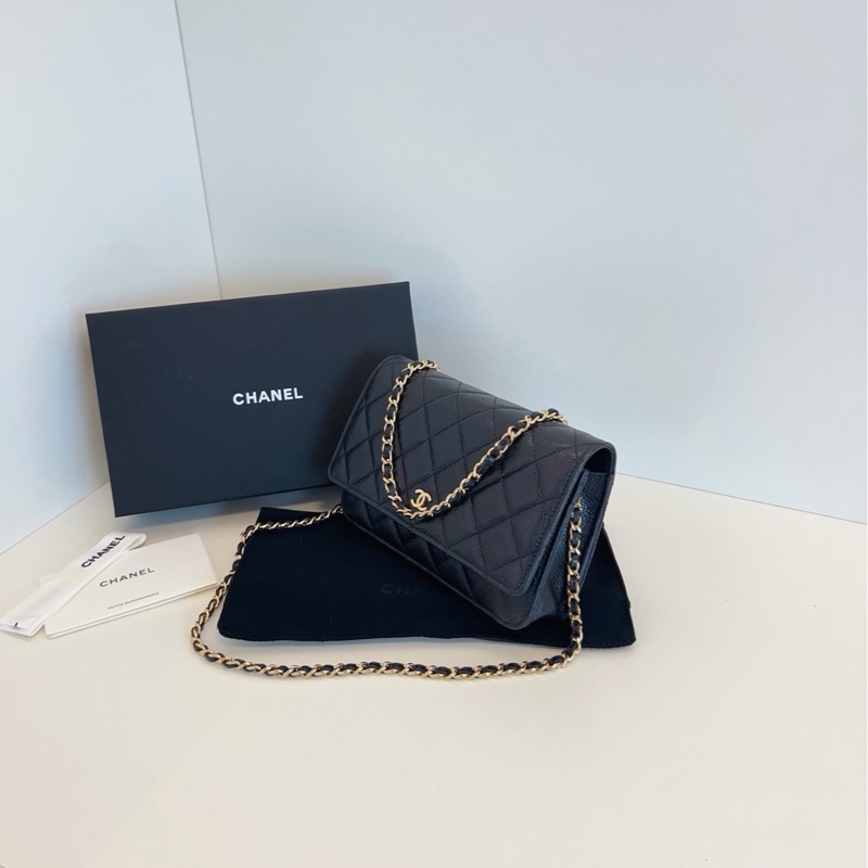 【99新全套🆕】Chanel芯片 黑金荔枝皮woc 發財包斜挎包 單肩包-2