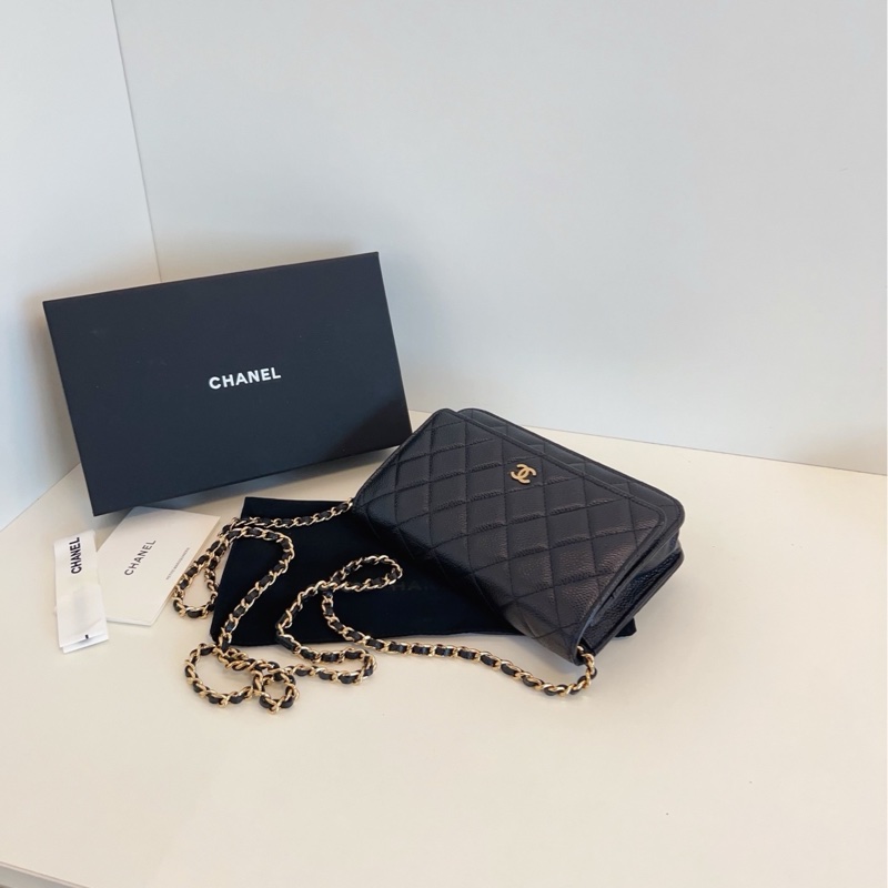 【99新全套🆕】Chanel芯片 黑金荔枝皮woc 發財包斜挎包 單肩包-3