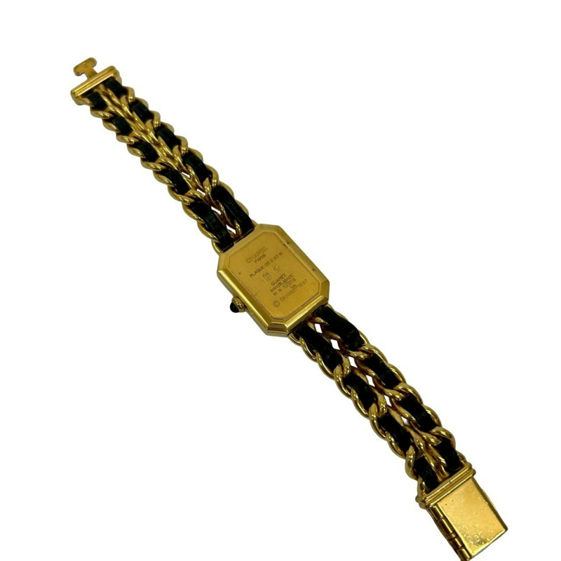 香奈兒 Premiere 系列不鏽鋼和皮革石英腕錶，金色/黑色 (23978)-4