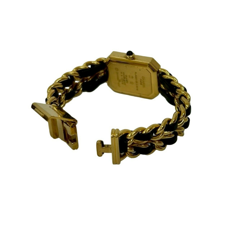 香奈兒 Premiere 系列不鏽鋼和皮革石英腕錶，金色/黑色 (23978)-7