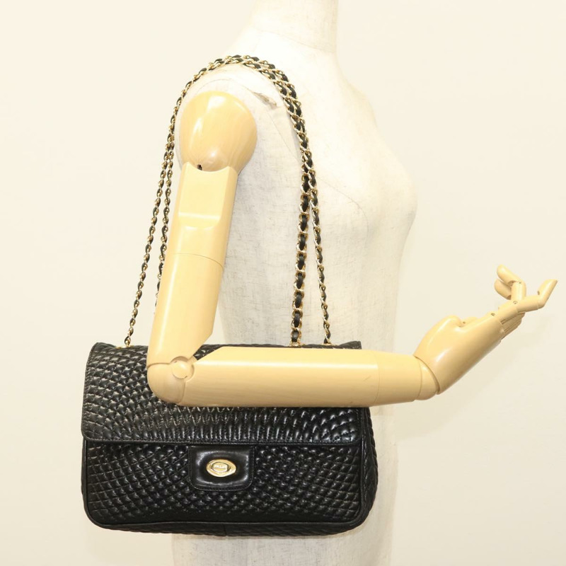 【日本直送】BALLY 絎縫鏈條單肩包 皮革 黑色 金色 正品 BA5433-21