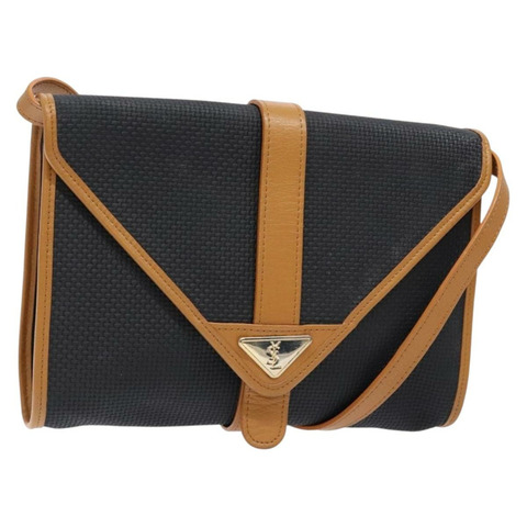 SAINT LAURENT 單肩包 PVC 皮革 棕色 金色 正品 BA5492