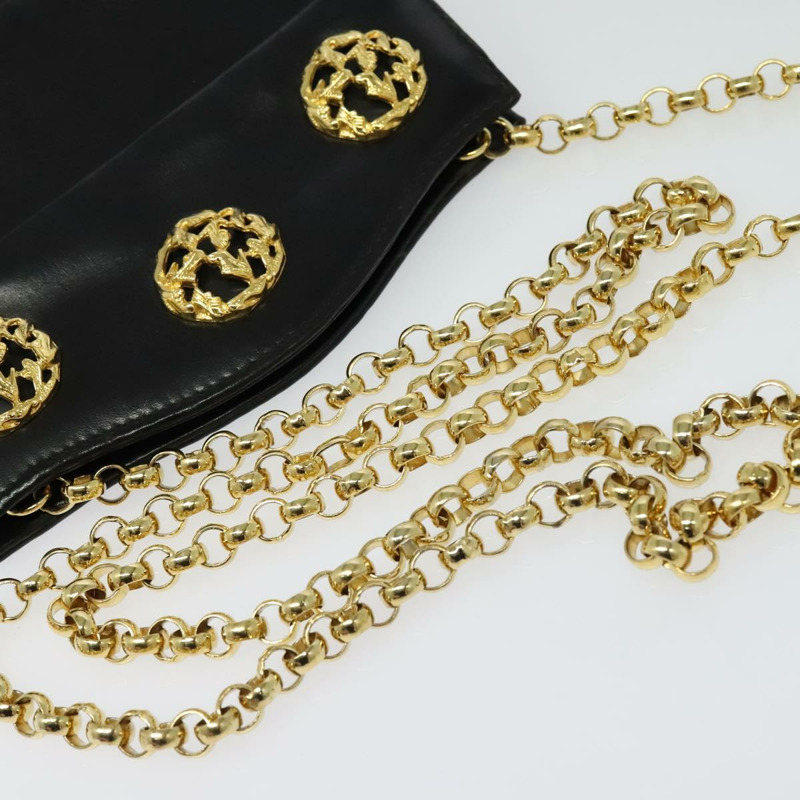 【日本直送】Salvatore Ferragamo 鏈條單肩包 皮革 黑色 金色 正品 BA5489-6