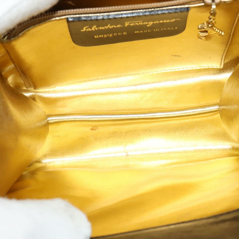 【日本直送】Salvatore Ferragamo 鏈條單肩包 皮革 黑色 金色 正品 BA5489-9