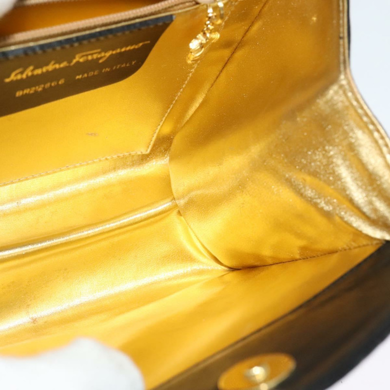 【日本直送】Salvatore Ferragamo 鏈條單肩包 皮革 黑色 金色 正品 BA5489-17