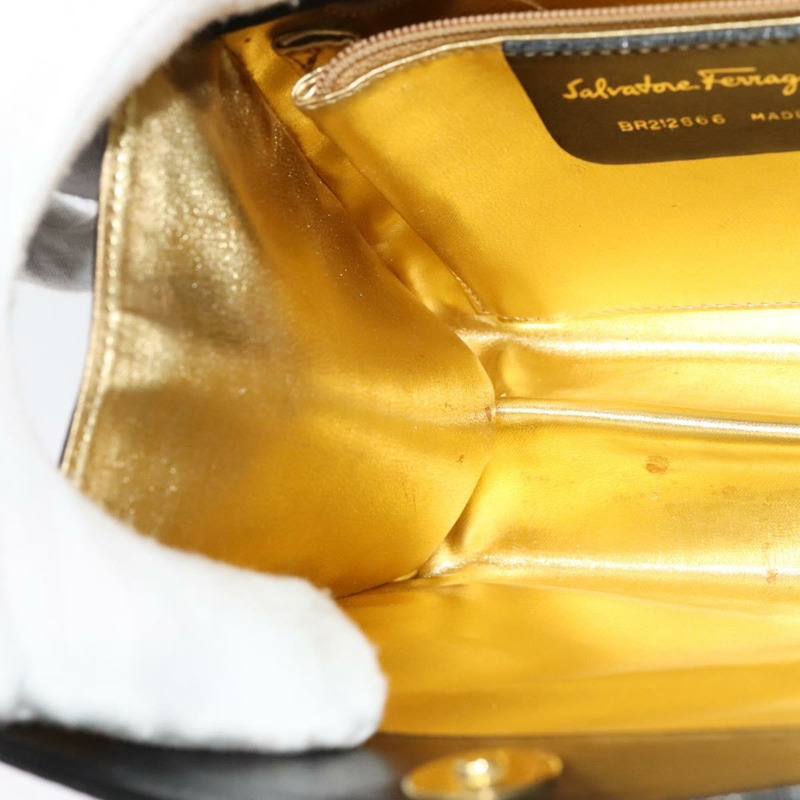 【日本直送】Salvatore Ferragamo 鏈條單肩包 皮革 黑色 金色 正品 BA5489-18