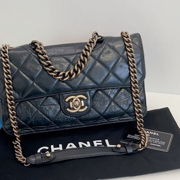 【98新🆕】Chanel 黑金油蠟皮2way孟買CF 絕版一眼神包 小號手提包 斜挎包 單肩包-0