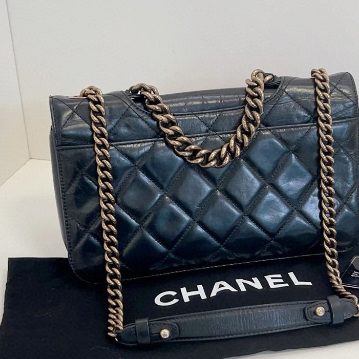 【98新🆕】Chanel 黑金油蠟皮2way孟買CF 絕版一眼神包 小號手提包 斜挎包 單肩包-1