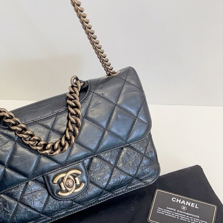 【98新🆕】Chanel 黑金油蠟皮2way孟買CF 絕版一眼神包 小號手提包 斜挎包 單肩包-2