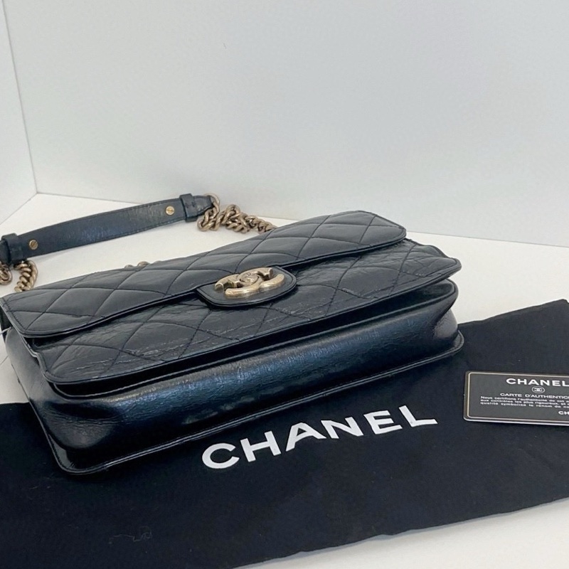 【98新🆕】Chanel 黑金油蠟皮2way孟買CF 絕版一眼神包 小號手提包 斜挎包 單肩包-4