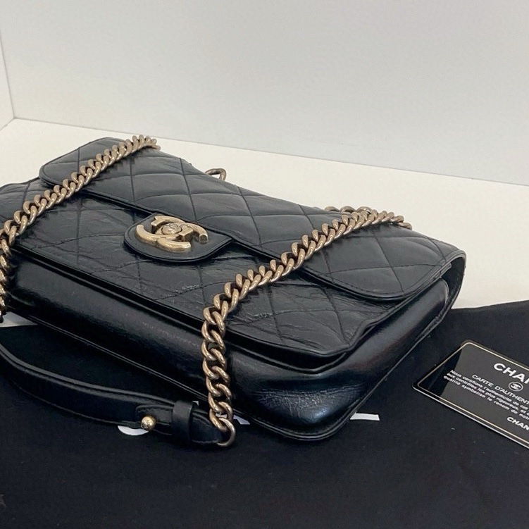 【98新🆕】Chanel 黑金油蠟皮2way孟買CF 絕版一眼神包 小號手提包 斜挎包 單肩包-6