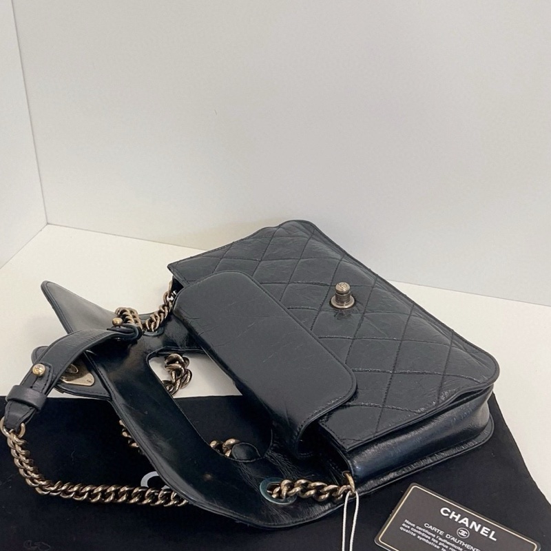 【98新🆕】Chanel 黑金油蠟皮2way孟買CF 絕版一眼神包 小號手提包 斜挎包 單肩包-7