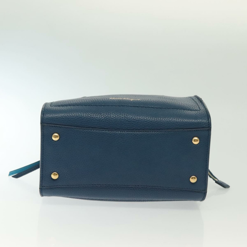 【日本直送】Salvatore Ferragamo 手提包 皮革 藍色 金色 正品 140893-4