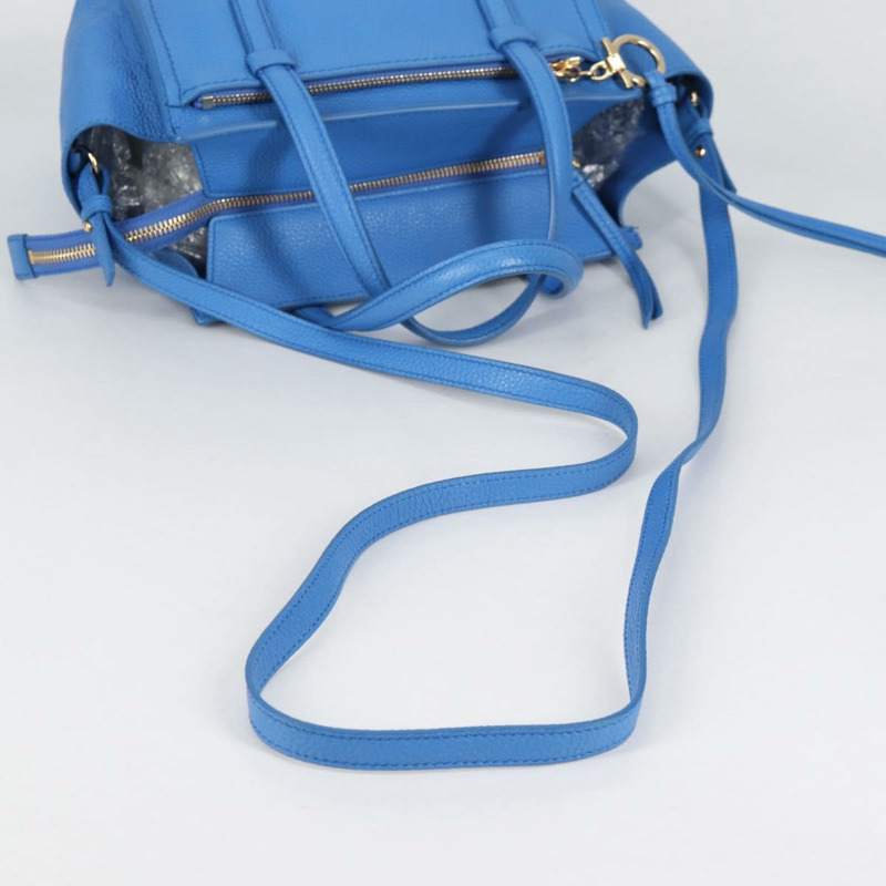 【日本直送】Salvatore Ferragamo Gancini 手提包 皮革 2way Blue Gold Auth 140859V-8
