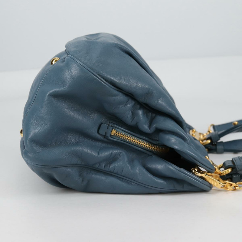 【日本直送】Miu Miu 手提包 皮革 兩用 藍色 金色 正品 SW1457V-3