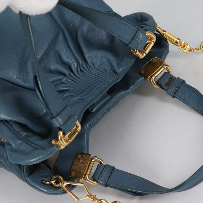 【日本直送】Miu Miu 手提包 皮革 兩用 藍色 金色 正品 SW1457V-5