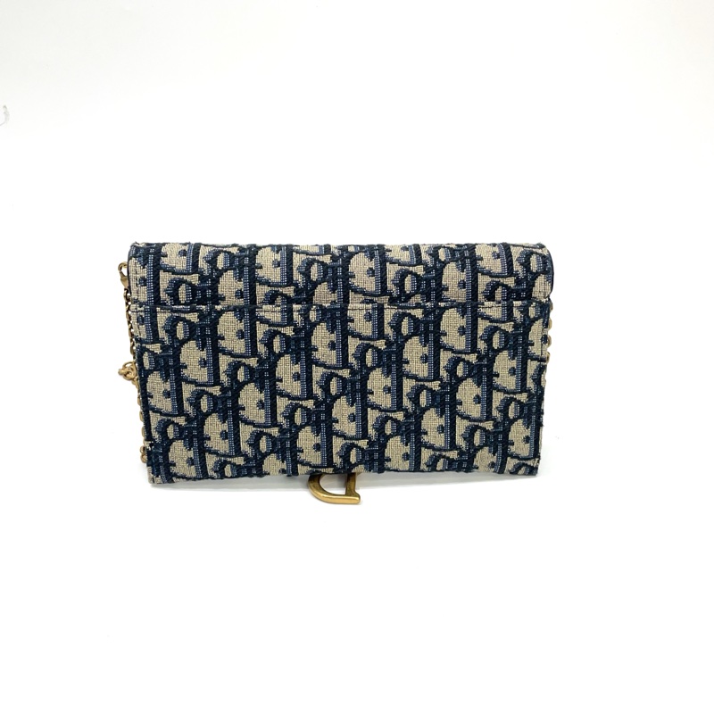 Dior 藍緹花霧金釦Saddle二合一鏈帶斜背包-2