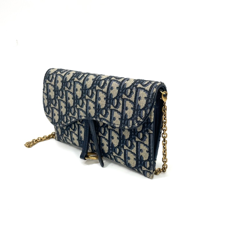 Dior 藍緹花霧金釦Saddle二合一鏈帶斜背包-4