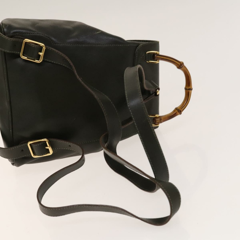 【日本直送】GUCCI 竹節雙肩包 皮革 暢貨卡其色 金色 003 3444 0030 正品 BA5469-7