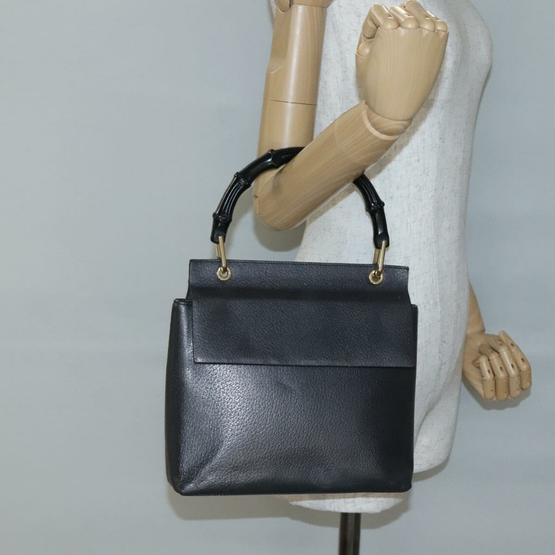 【日本直送】GUCCI 竹節手提包 皮革 金色 炭灰色 001 3444 1887 正品 138139-20
