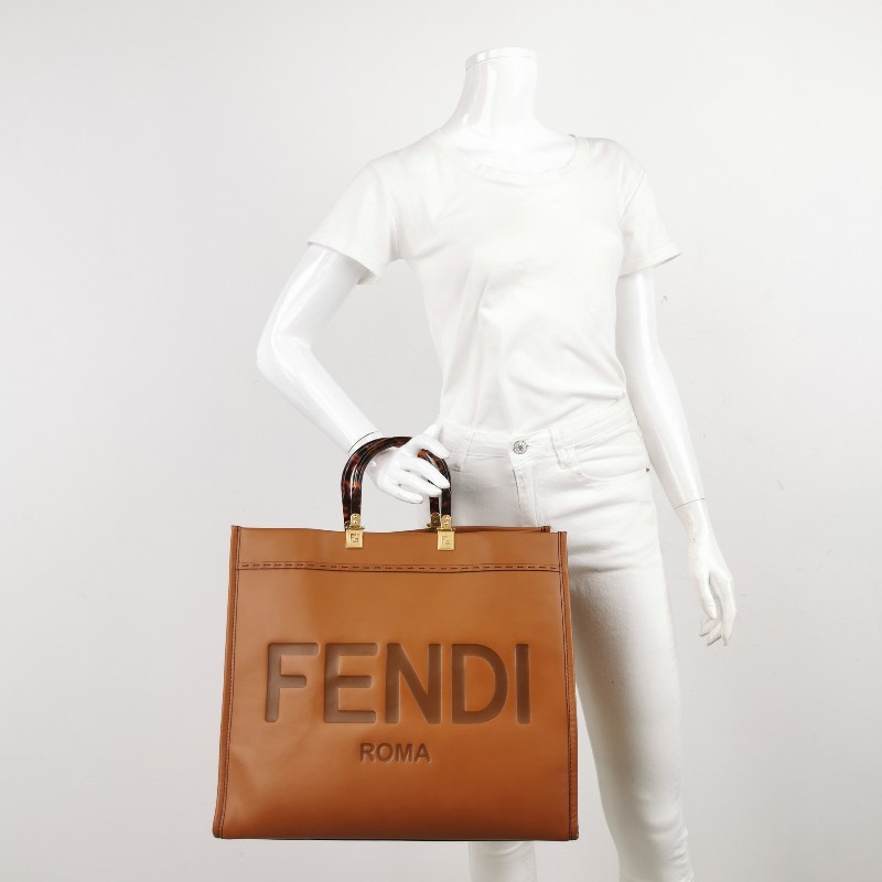Fendi Sunshine大號牛皮純色字母Logo手提包-1