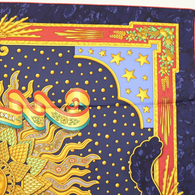 【日本直送】愛馬仕 Carre 90 絲巾 “CARPE DIEM” 真絲海軍藍 正品 BA5387-3