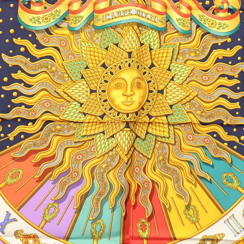 【日本直送】愛馬仕 Carre 90 絲巾 “CARPE DIEM” 真絲海軍藍 正品 BA5387-5