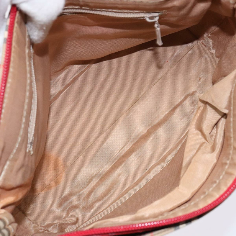【日本直送】BURBERRY Nova 格紋手提包 帆布 米色 紅色 金色 正品 140919-11
