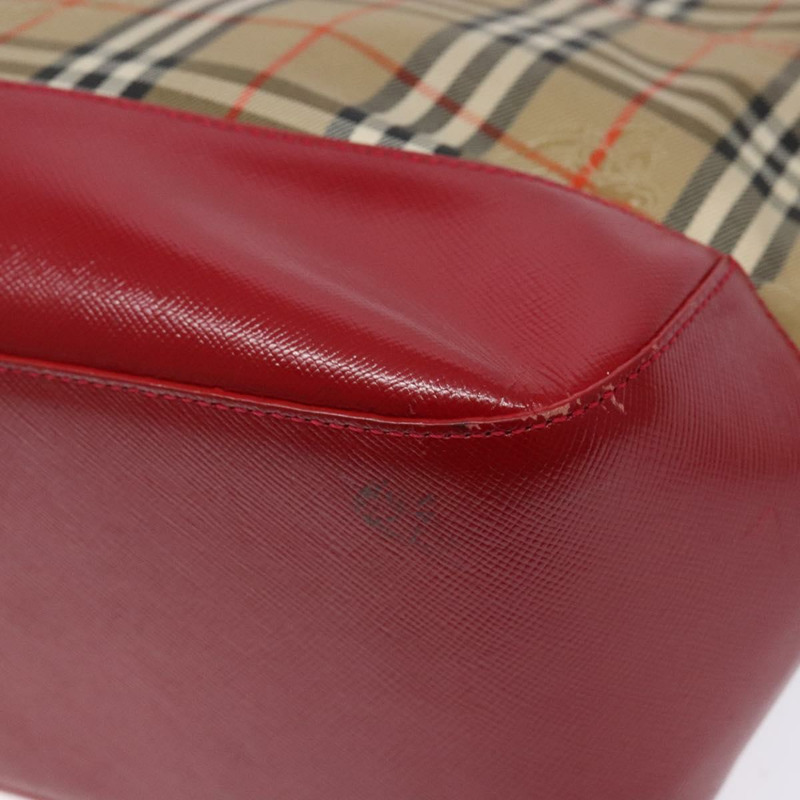 【日本直送】BURBERRY Nova 格紋手提包 帆布 米色 紅色 金色 正品 140919-14