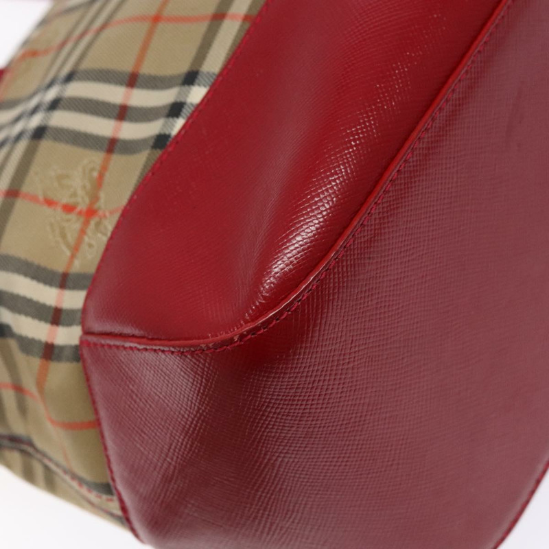 【日本直送】BURBERRY Nova 格紋手提包 帆布 米色 紅色 金色 正品 140919-15