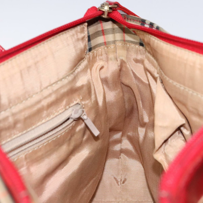 【日本直送】BURBERRY Nova 格紋手提包 帆布 米色 紅色 金色 正品 140919-17