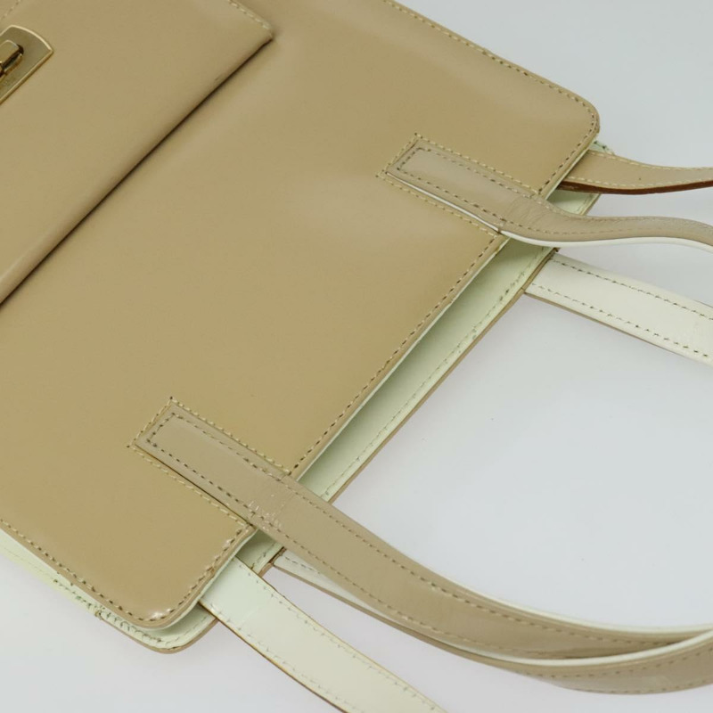 【日本直送】Salvatore Ferragamo Gancini 手提包 漆皮 兩用 米色 金色 正品 BA5280-5