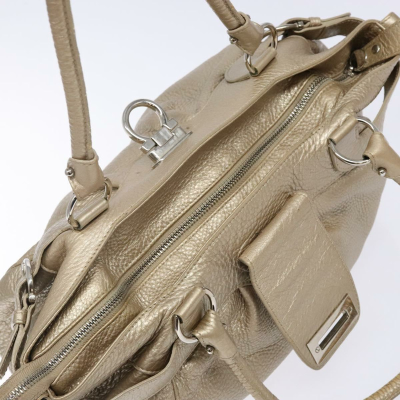 【日本直送】Salvatore Ferragamo Gancini 手提包 皮革 金銀色 正品 140914-9