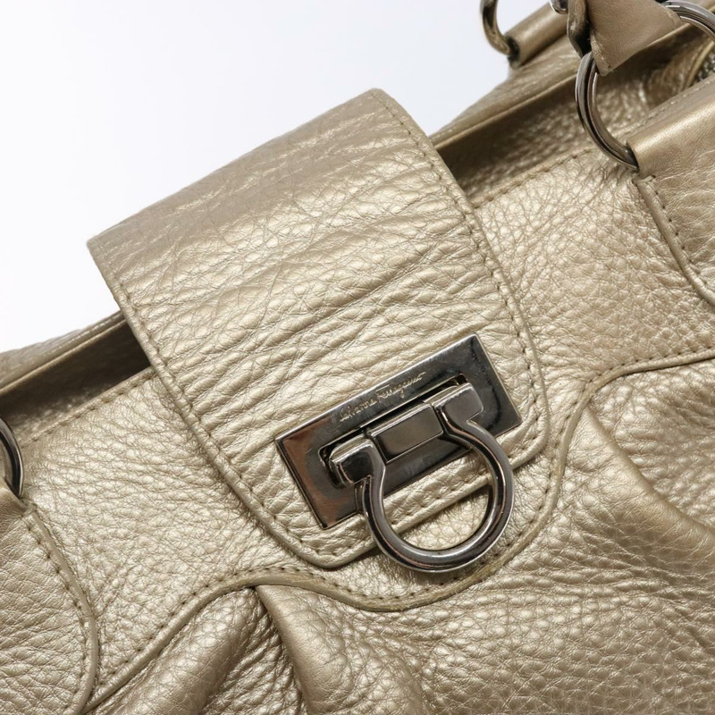 【日本直送】Salvatore Ferragamo Gancini 手提包 皮革 金銀色 正品 140914-16