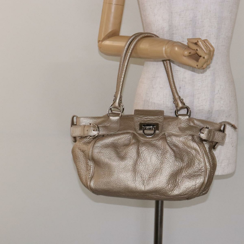 【日本直送】Salvatore Ferragamo Gancini 手提包 皮革 金銀色 正品 140914-22