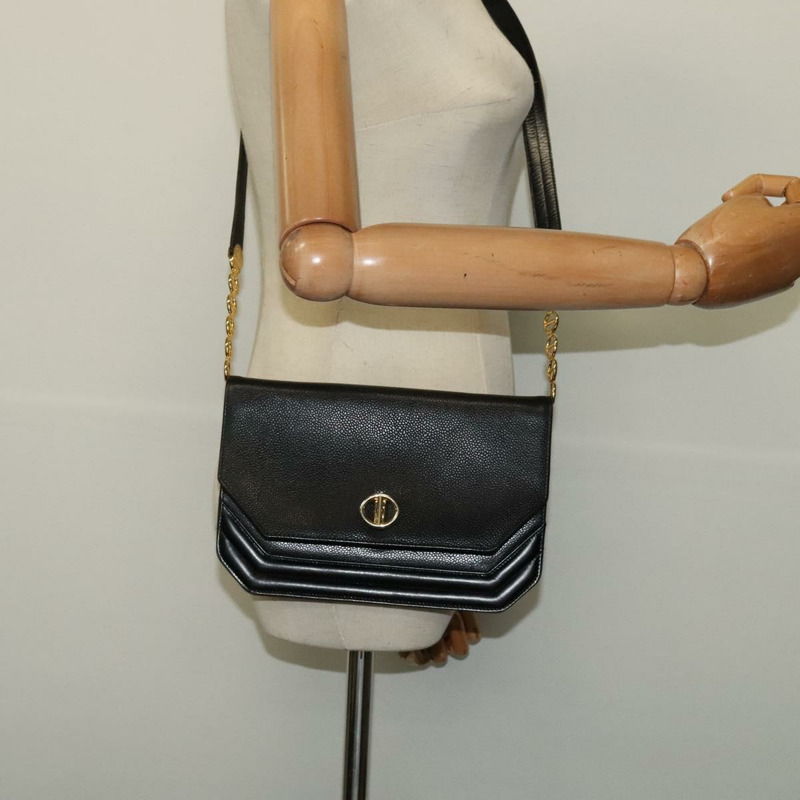 【日本直送】Christian Dior 鏈條肩背包 皮革 黑色 金色 正品 BA5226-19