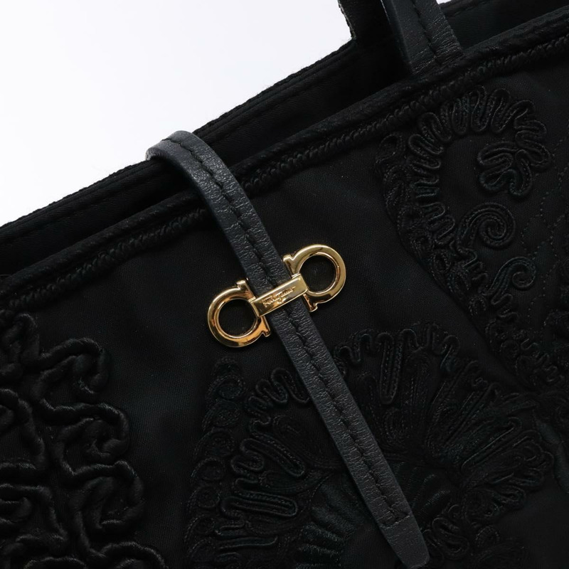 【日本直送】Salvatore Ferragamo Gancini 托特包 尼龍 黑色 金色 正品 BA5259-16