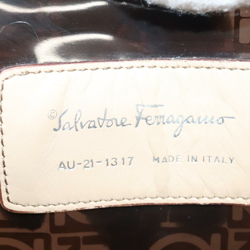 【日本直送】Salvatore Ferragamo Gancini 手提包 棕色乙烯基材質 正品 BA5292-11