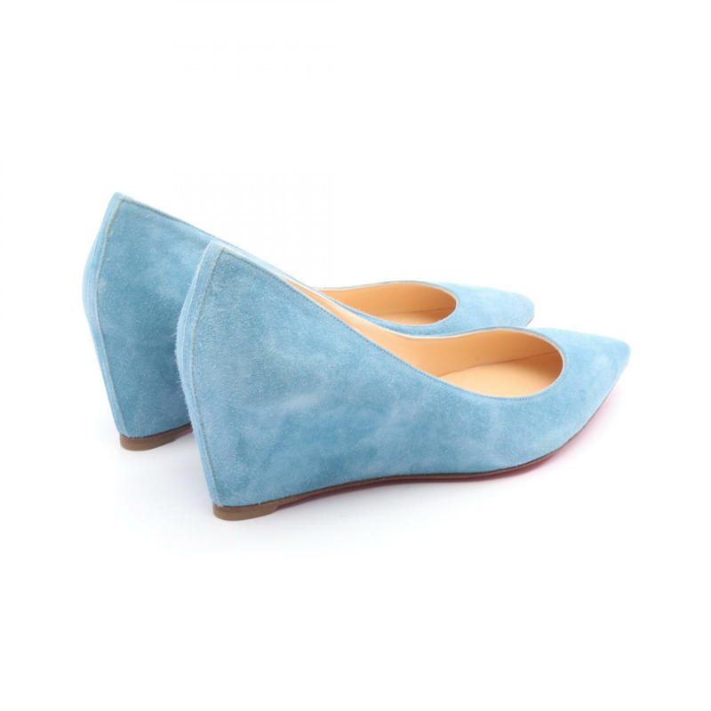 Christian Louboutin 藍色麂皮坡跟高跟鞋 #36 二手女款-1