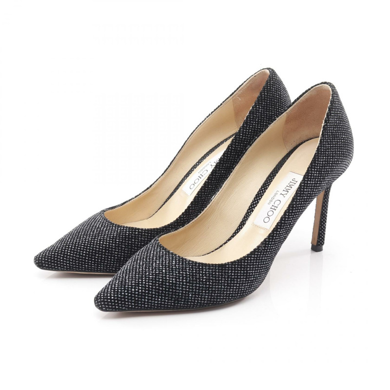 JIMMY CHOO 黑色銀色織品高跟鞋 #38.5 二手女鞋-0