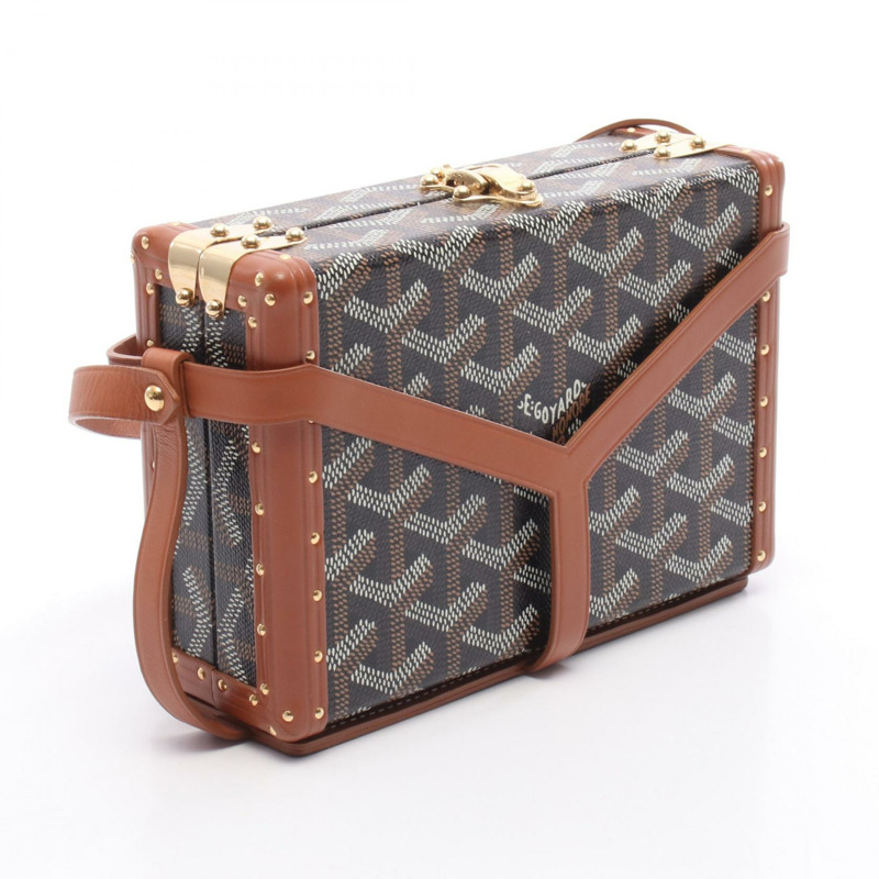 GOYARD Menodiaire Trunk 單肩包，帆布皮革材質，黑色、棕色、白色，二手女款-1
