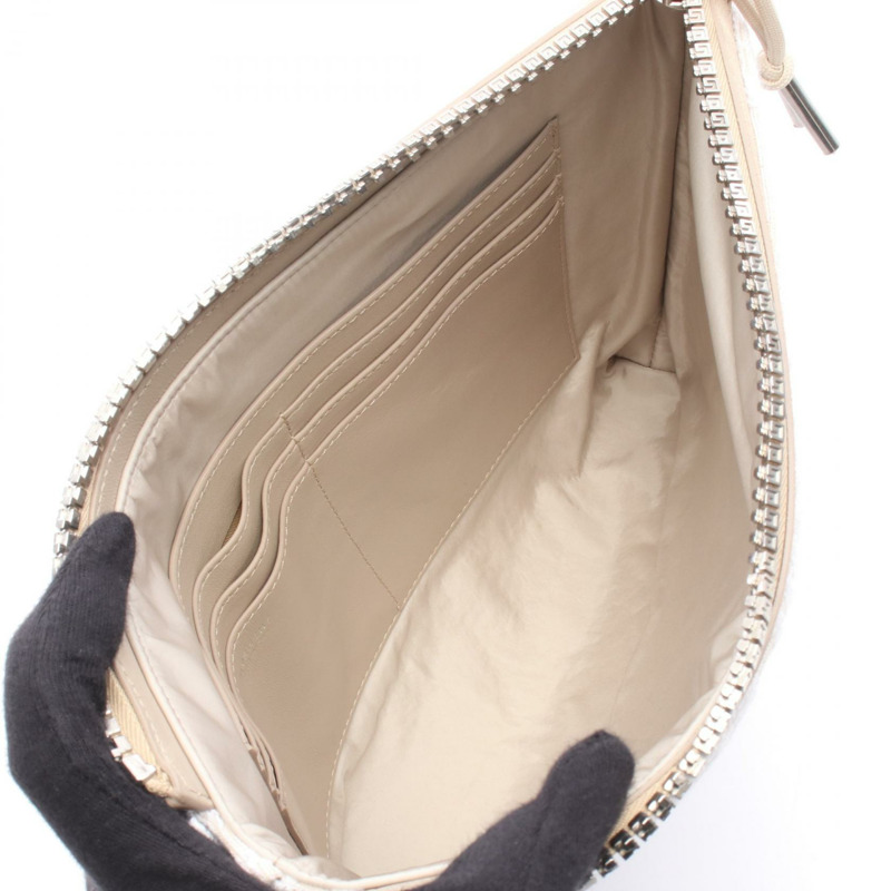 紀梵希 Logo 手拿包 BK60EAK1YD 絨面革 白色 米色 二手 女士-2